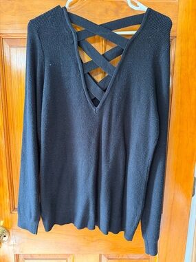 Women's Black Crisscross Back V-Neck Sweater